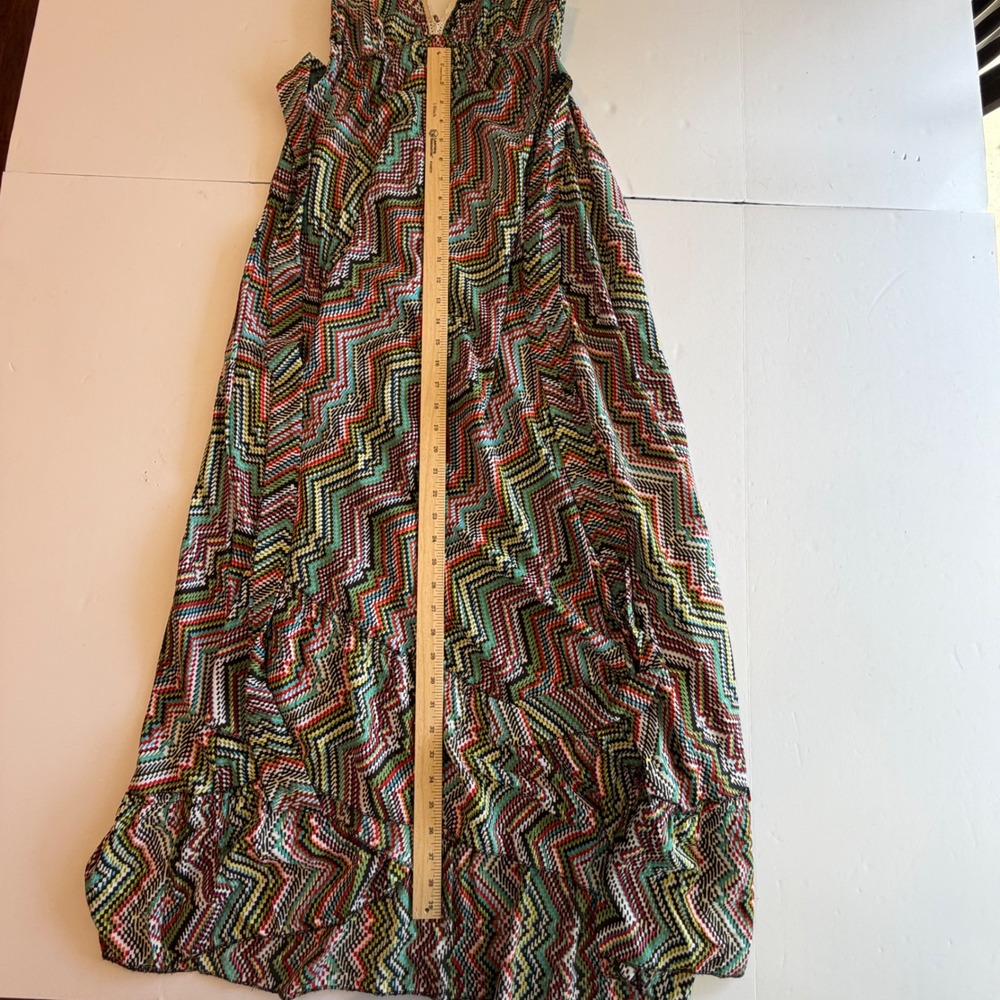 Urban Nomad Earthbound Trading Chevron Geometric Maxi Dress Boho Lace Trim S/M - Picture 3 of 6